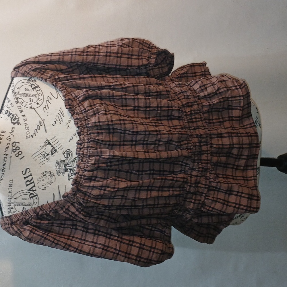 Ana Women's Peasant Top Gathered Neck And Waist Plaid Size XL Balloon Sleeves